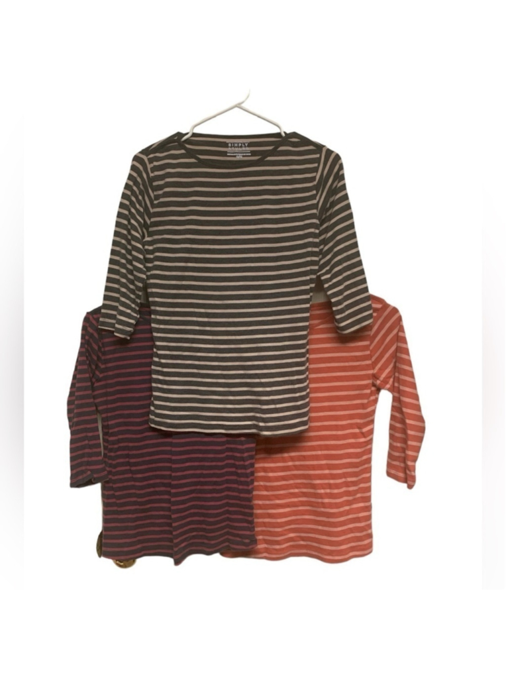 Simply Styled Bundle of 3 cotton half length sleeve stripes comfortable t-shirts